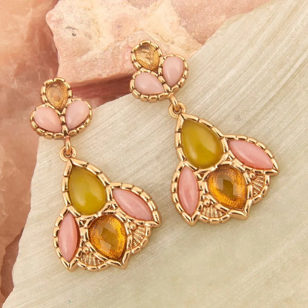 Stargazer Green and Pink Golden Post Drop Earrings sold by Barse product image thumbnail 3