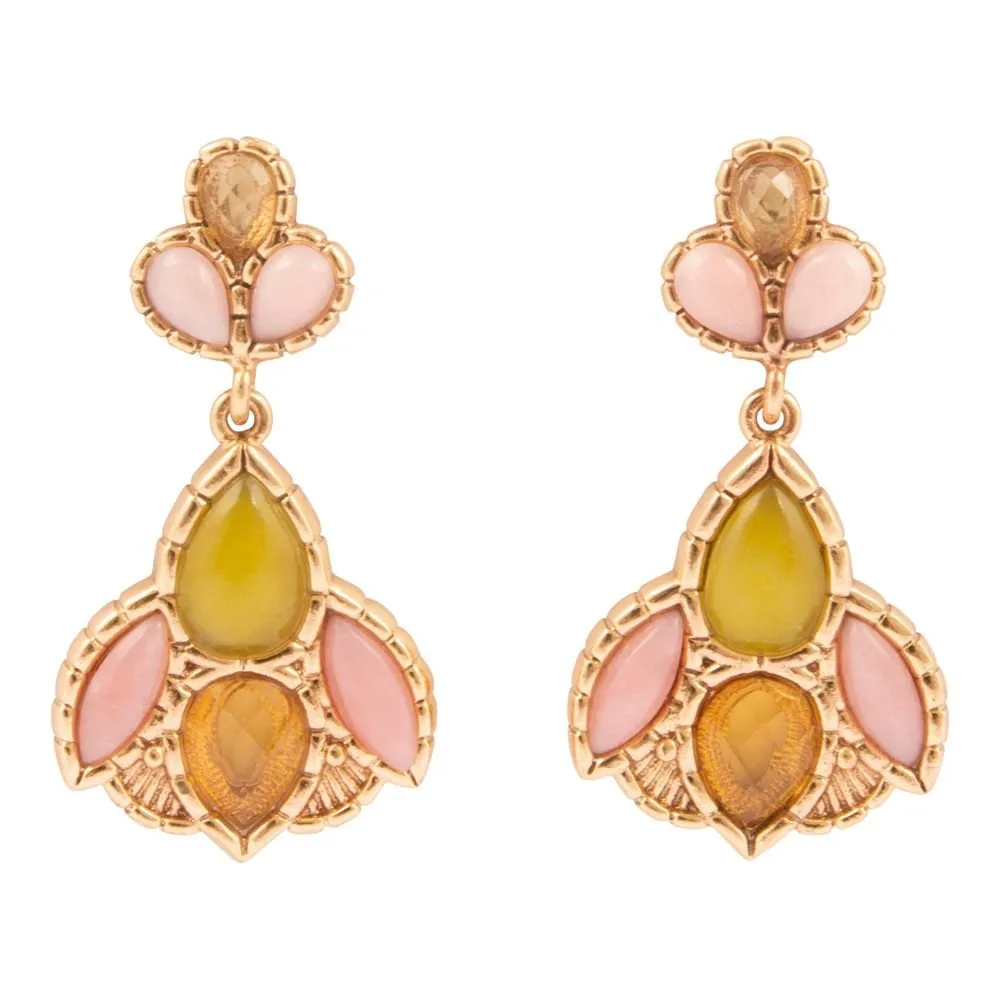 Stargazer Green and Pink Golden Post Drop Earrings sold by Barse
