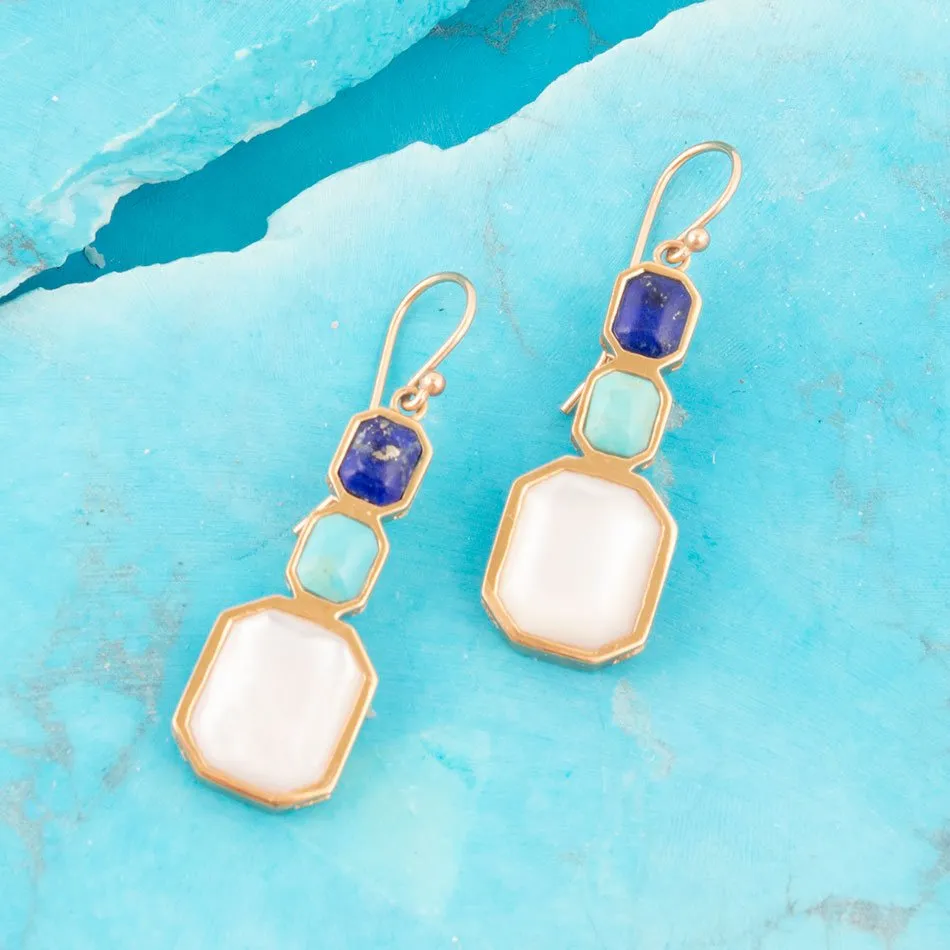 Dual Color Blue Lapis Turquoise and Mother of Pearl Golden Earrings sold by Barse product image thumbnail 2
