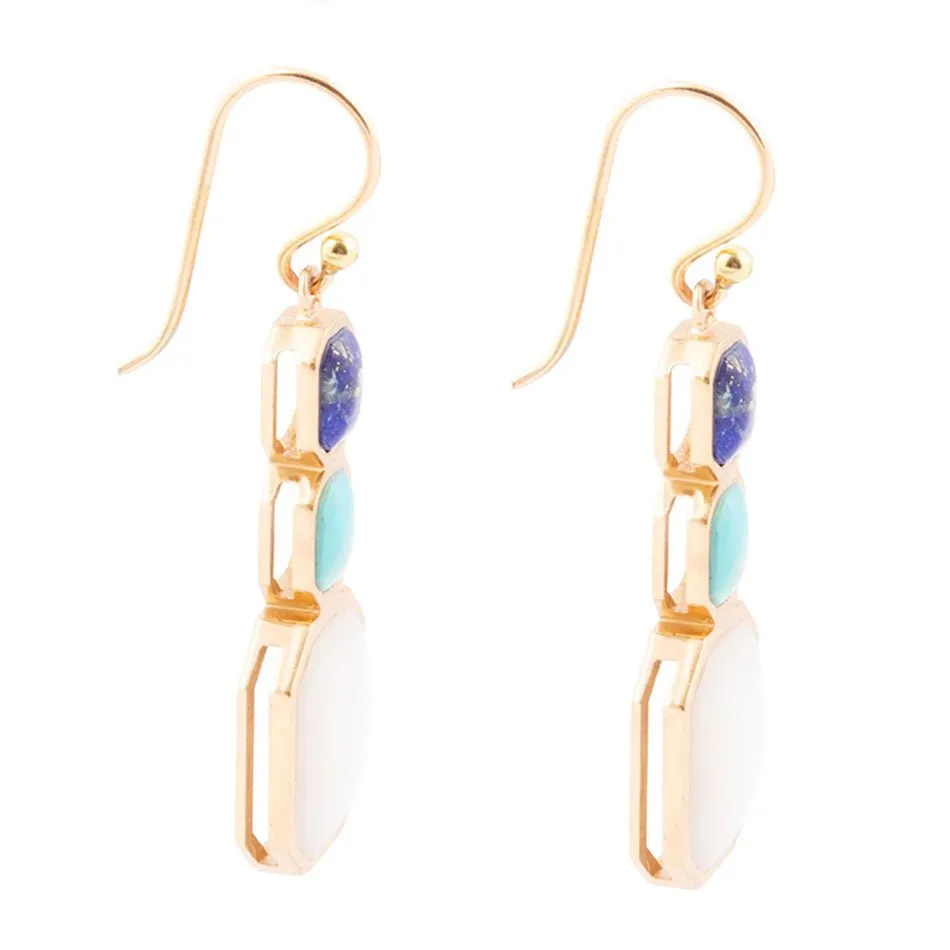 Dual Color Blue Lapis Turquoise and Mother of Pearl Golden Earrings sold by Barse product image thumbnail 3