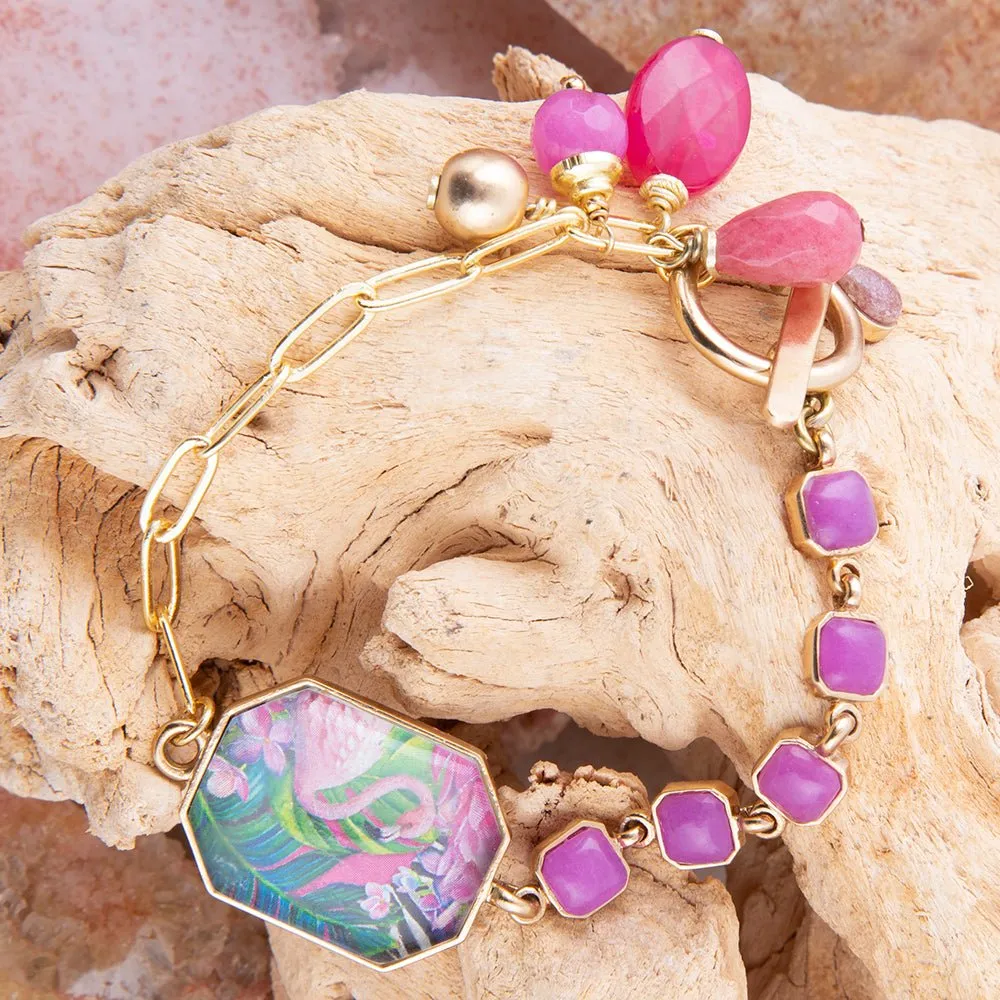 Flamingo Pink Agate Golden Link Bracelet sold by Barse product image thumbnail 2