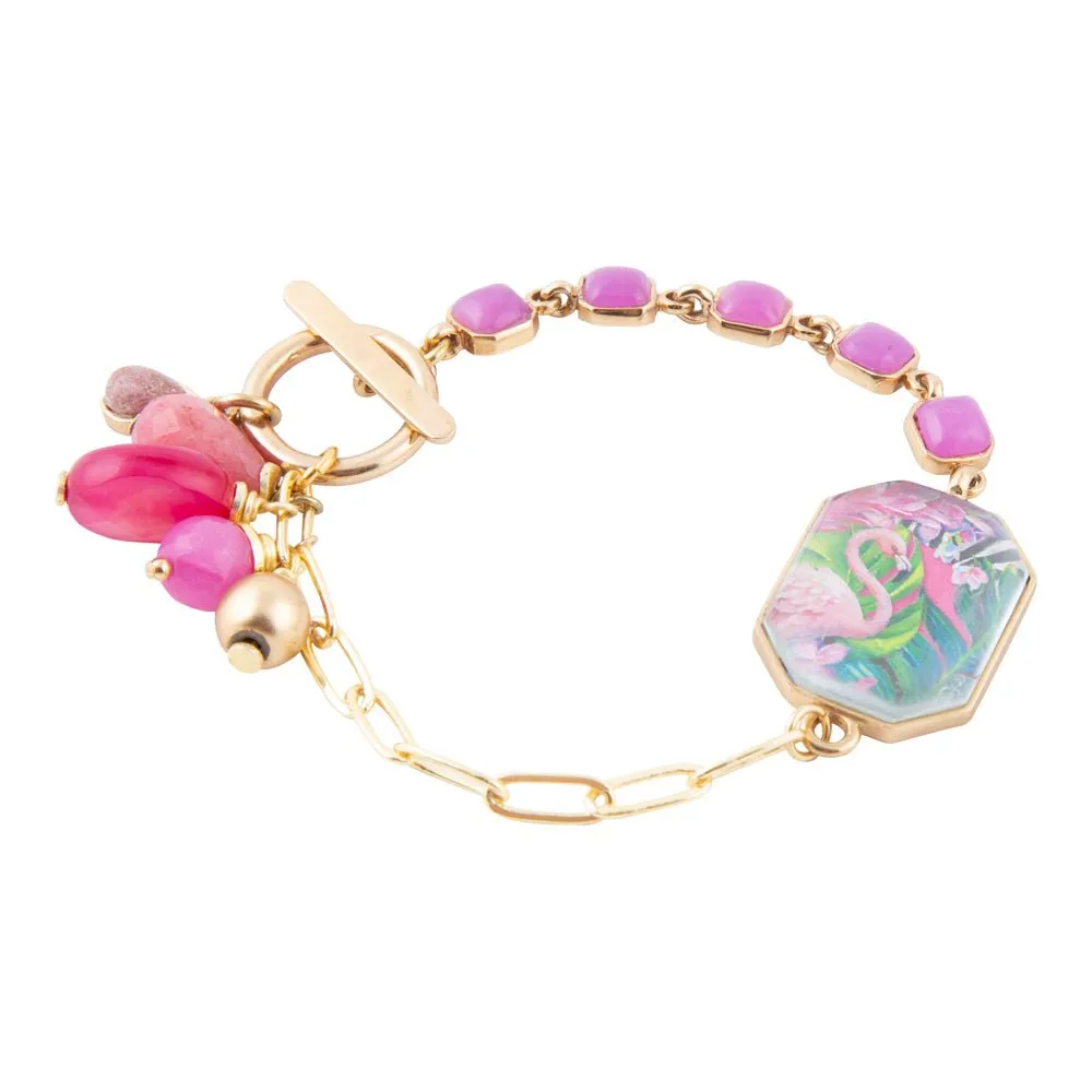 Flamingo Pink Agate Golden Link Bracelet sold by Barse product image thumbnail 3