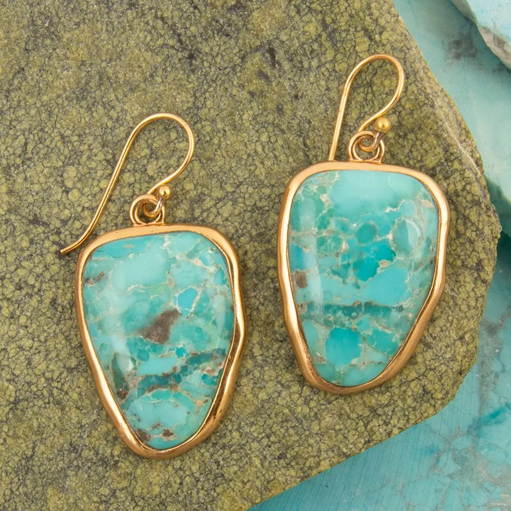 Bold Blue Turquoise Golden Drop Earrings sold by Barse product image thumbnail 3