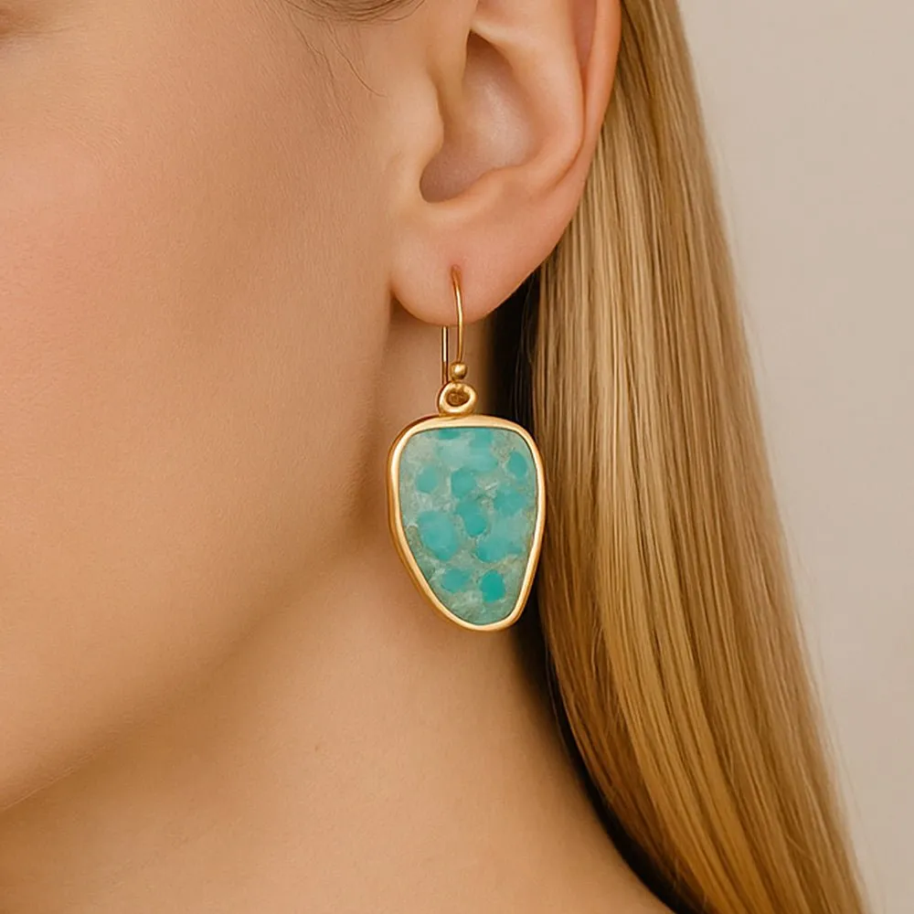 Bold Blue Turquoise Golden Drop Earrings sold by Barse product image thumbnail 2