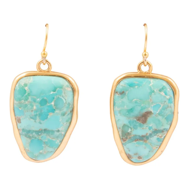 Bold Blue Turquoise Golden Drop Earrings sold by Barse