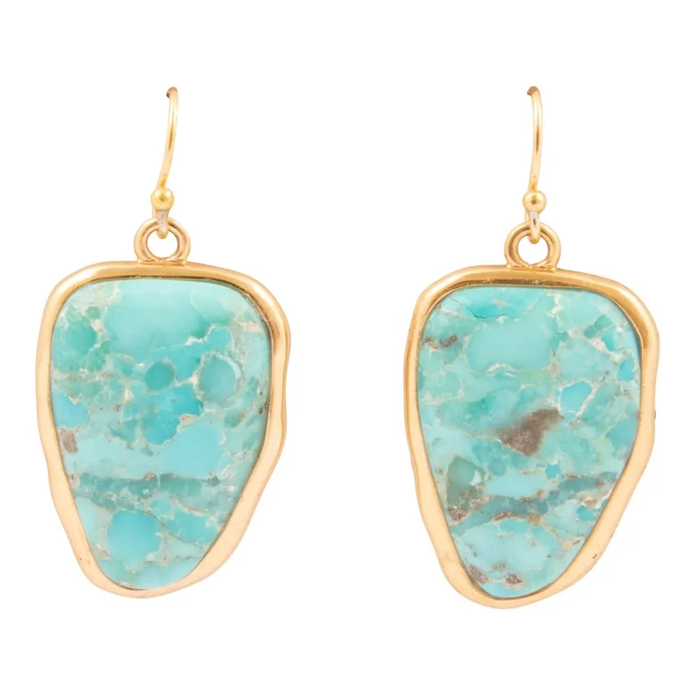 Bold Blue Turquoise Golden Drop Earrings sold by Barse