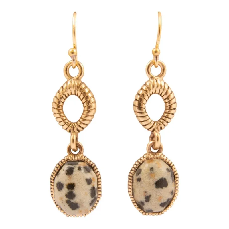 Dalmatian Jasper Golden Drop Earrings sold by Barse