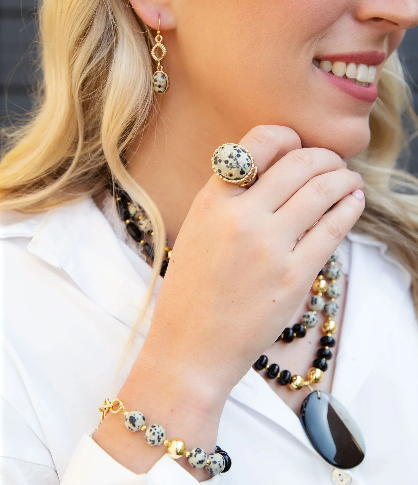 Dalmatian Jasper Golden Drop Earrings sold by Barse product image thumbnail 5