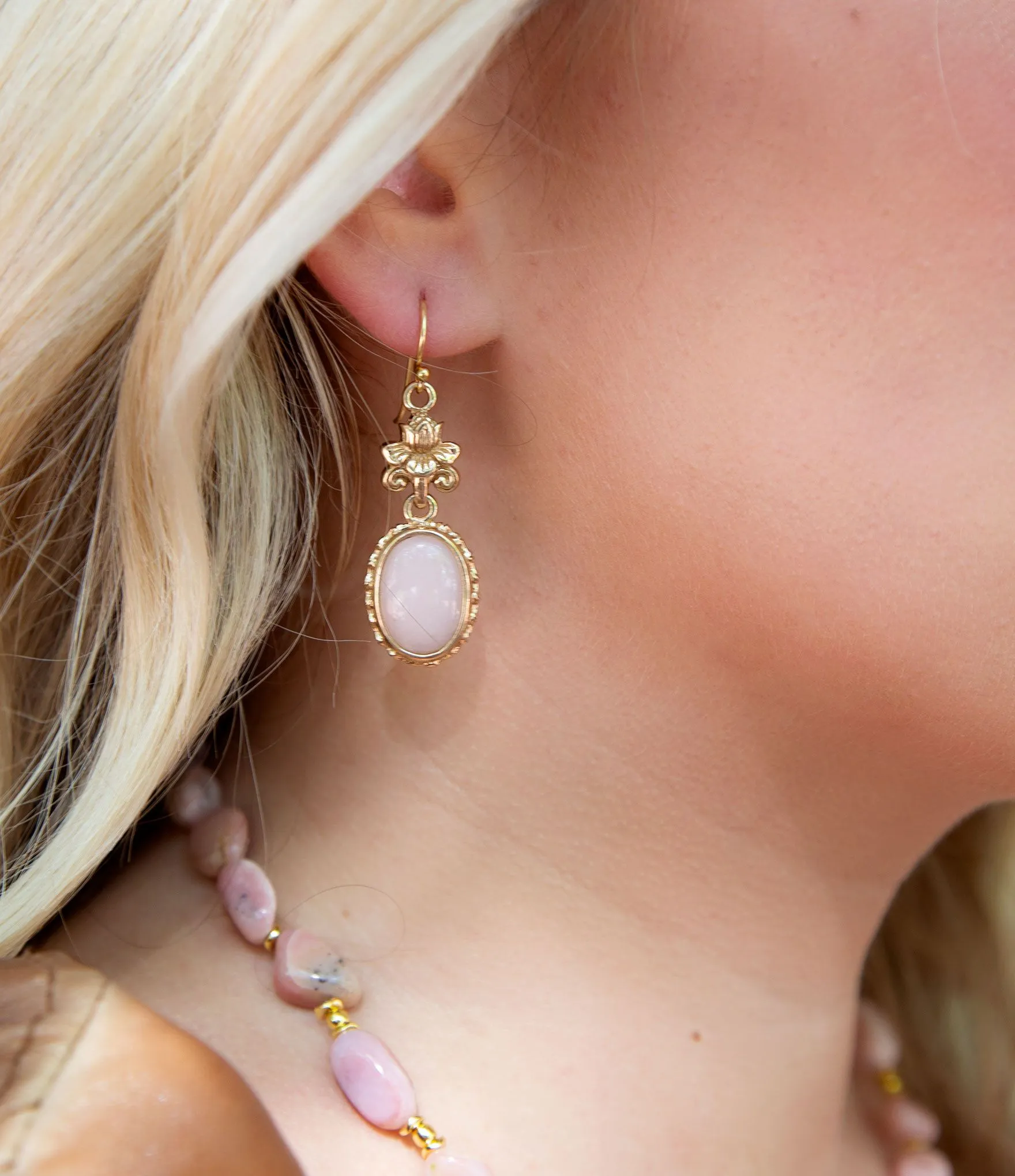 Pink Opal Golden Lotus Drop Earrings sold by Barse product image thumbnail 2