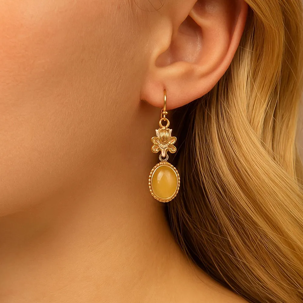 Yellow Agate Golden Lotus Drop Earrings sold by Barse product image thumbnail 2