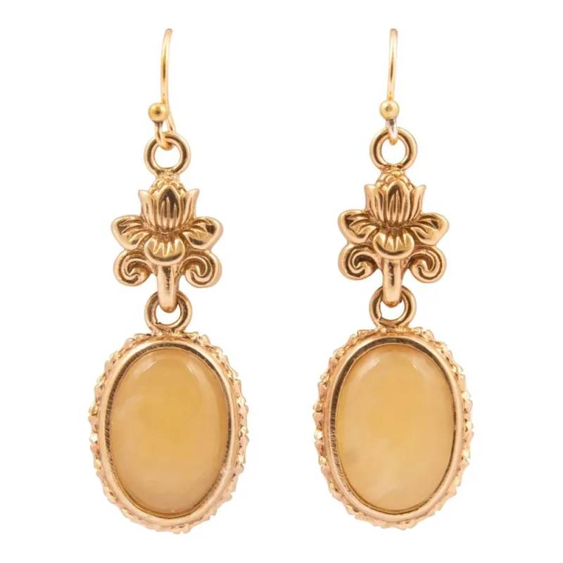 Yellow Agate Golden Lotus Drop Earrings sold by Barse