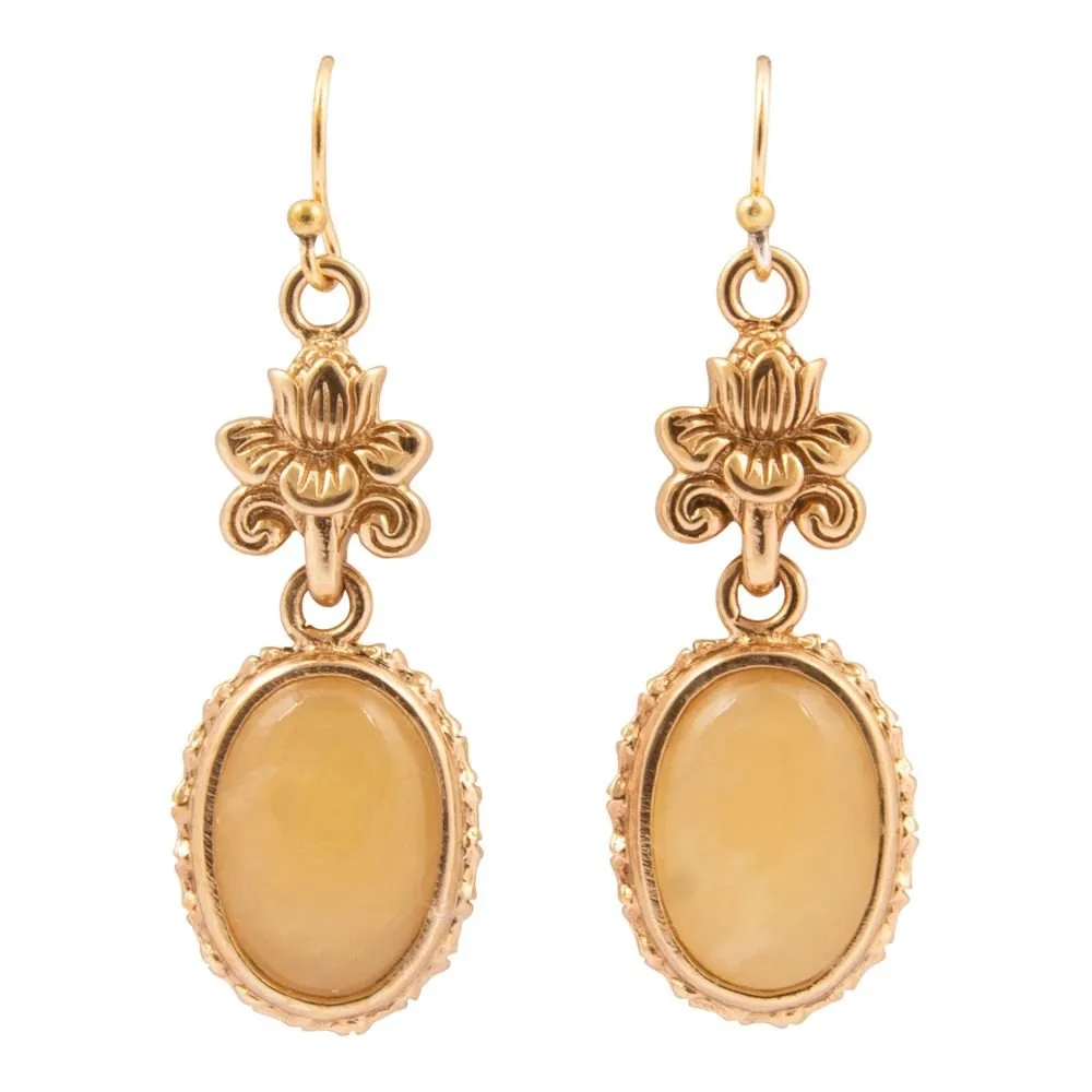 Yellow Agate Golden Lotus Drop Earrings sold by Barse