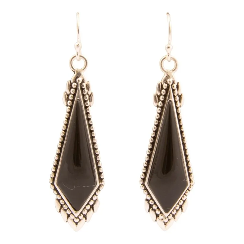 Anemone Black Onyx Sterling Silver Drop Earrings sold by Barse