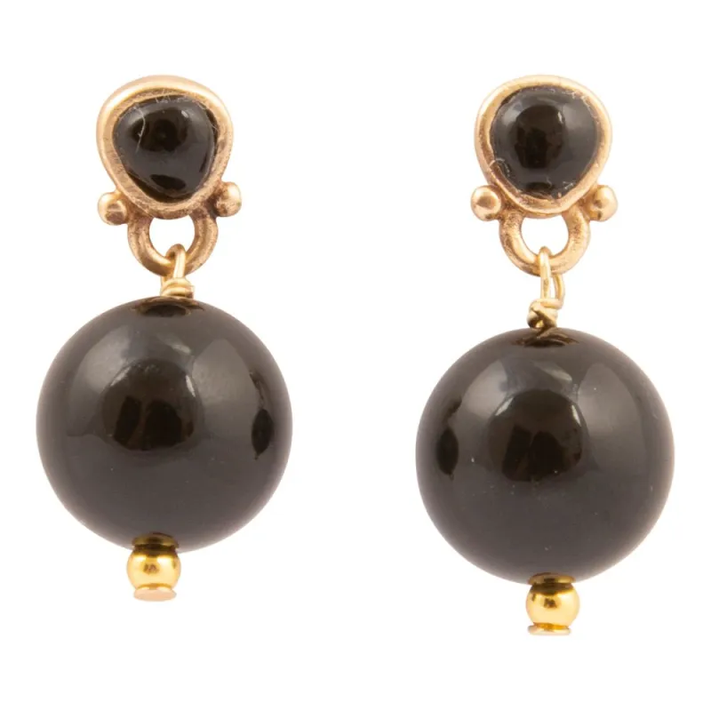 Black Onyx Golden Drop Post Earrings sold by Barse