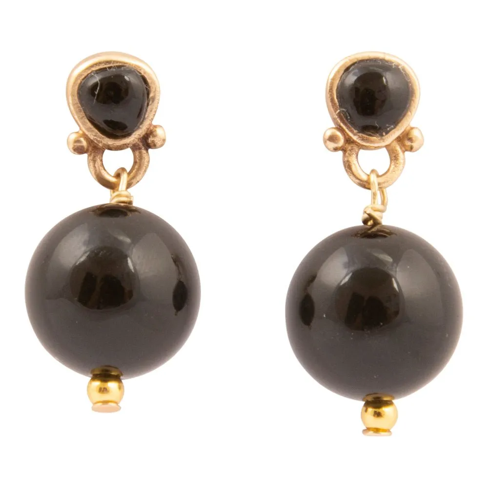 Black Onyx Golden Drop Post Earrings sold by Barse