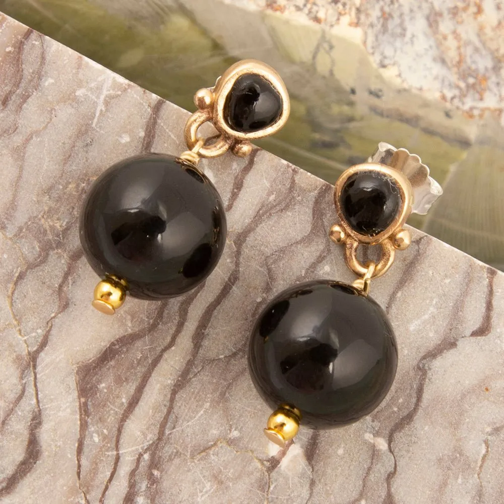 Black Onyx Golden Drop Post Earrings sold by Barse product image thumbnail 3
