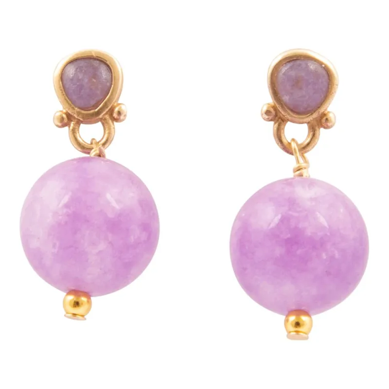 Purple Quartz Golden Drop Post Earrings sold by Barse