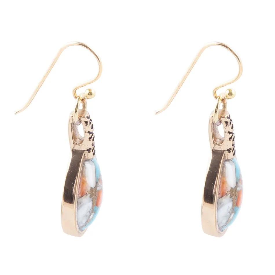 Blue and Orange Turquoise and Spiny Oyster Shell Stone Mix Golden Earrings sold by Barse product image thumbnail 3