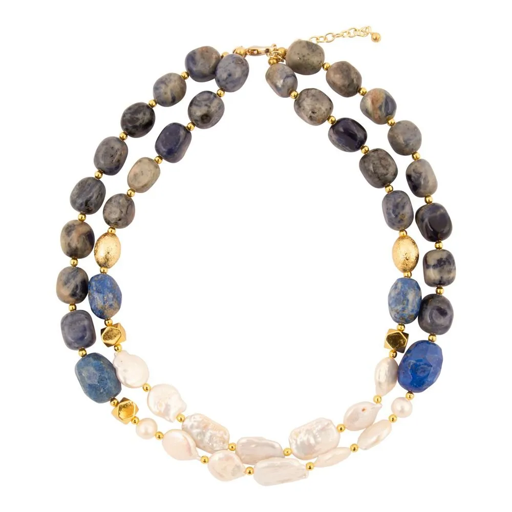 Denim Blue Lapis and Pearl Golden String Necklace sold by Barse product image thumbnail 5