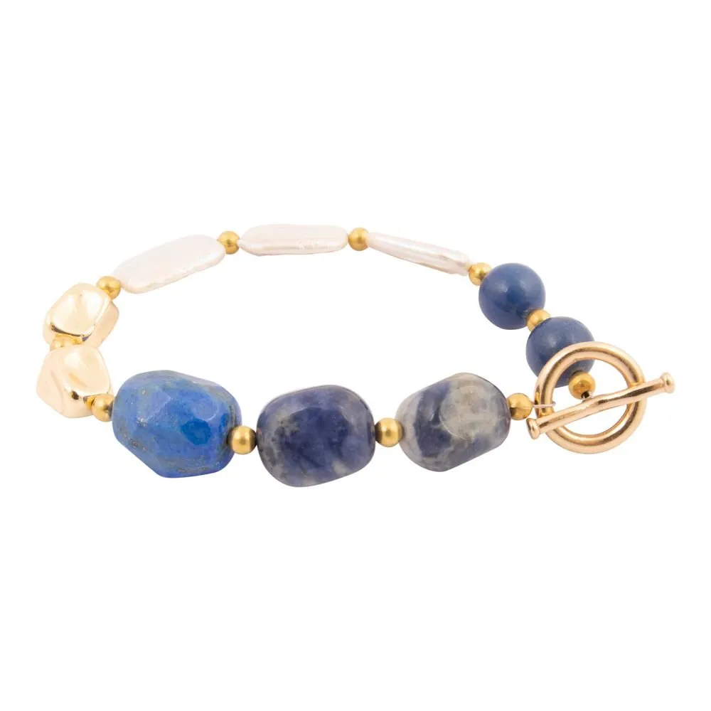 Denim Blues Lapis and White Pearl Golden Bracelet sold by Barse