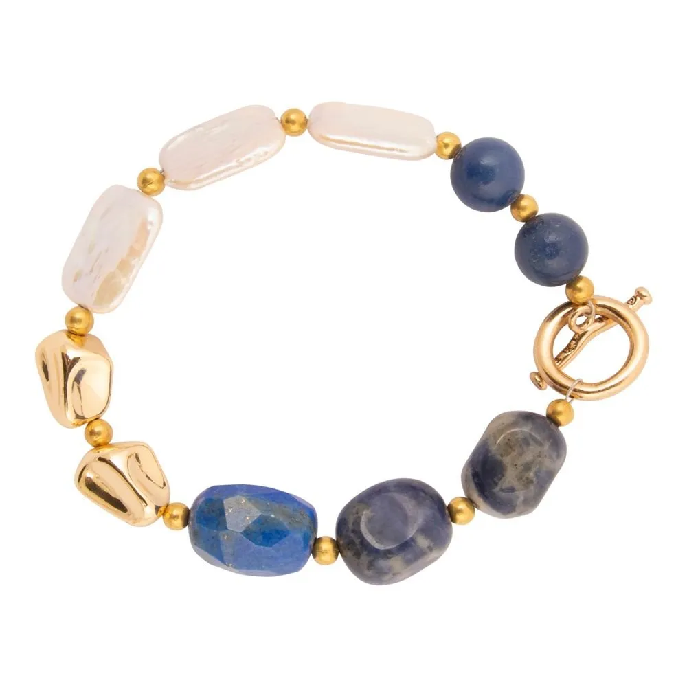 Denim Blues Lapis and White Pearl Golden Bracelet sold by Barse product image thumbnail 4