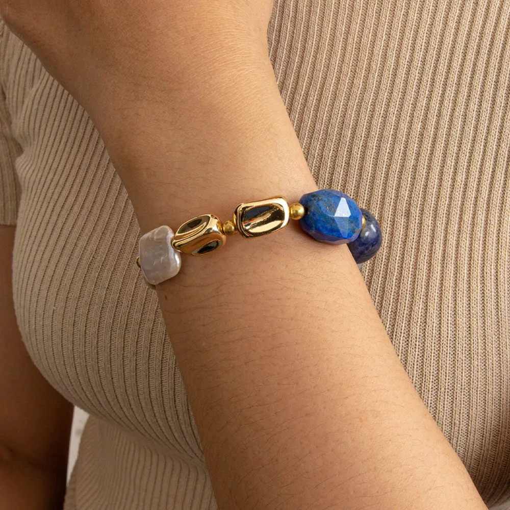 Denim Blues Lapis and White Pearl Golden Bracelet sold by Barse product image thumbnail 2