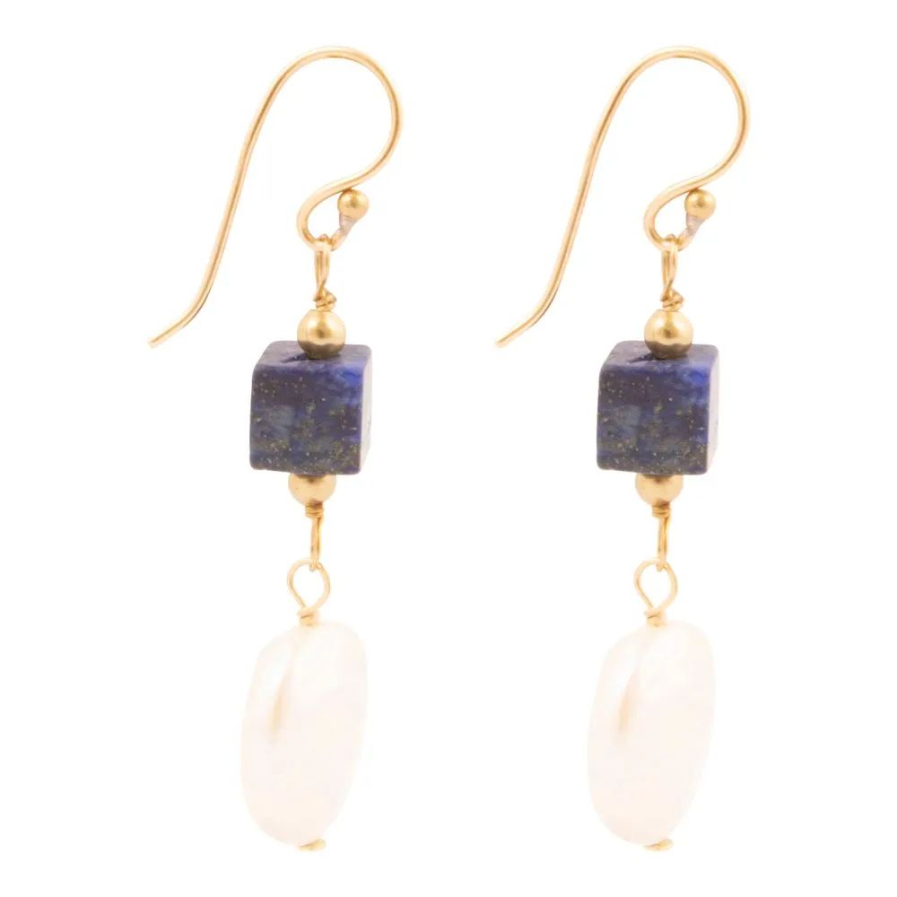 Denim Blue Lapis and Pearl Golden Drop Earrings sold by Barse product image thumbnail 4