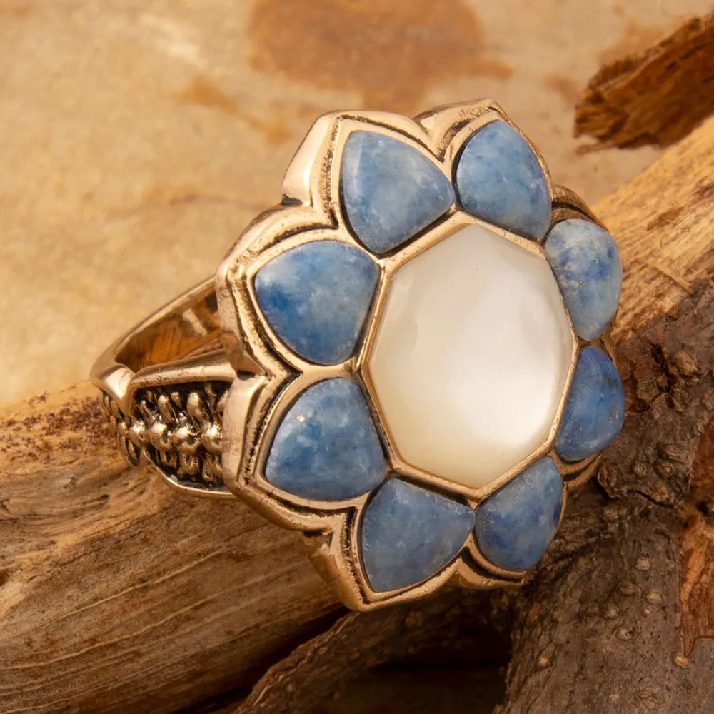 Blue Lapis Flower Golden Statement Ring sold by Barse product image thumbnail 3
