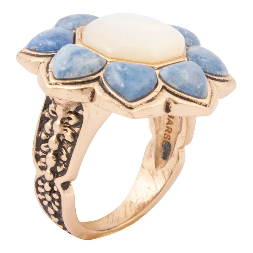 Blue Lapis Flower Golden Statement Ring sold by Barse