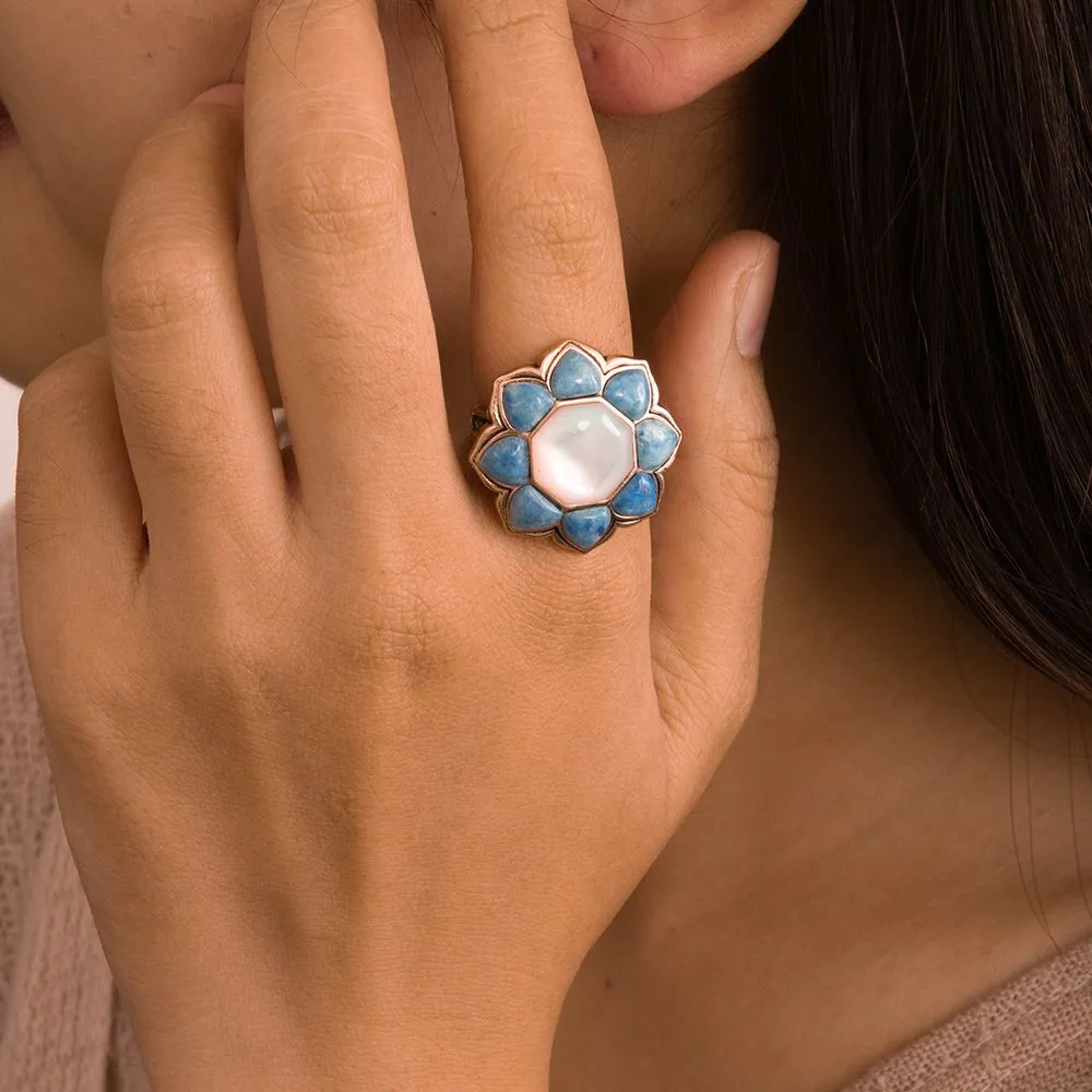 Blue Lapis Flower Golden Statement Ring sold by Barse product image thumbnail 2