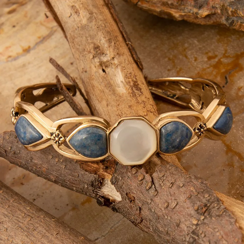 Blue Lapis Flower Golden Cuff Bracelet sold by Barse product image thumbnail 3