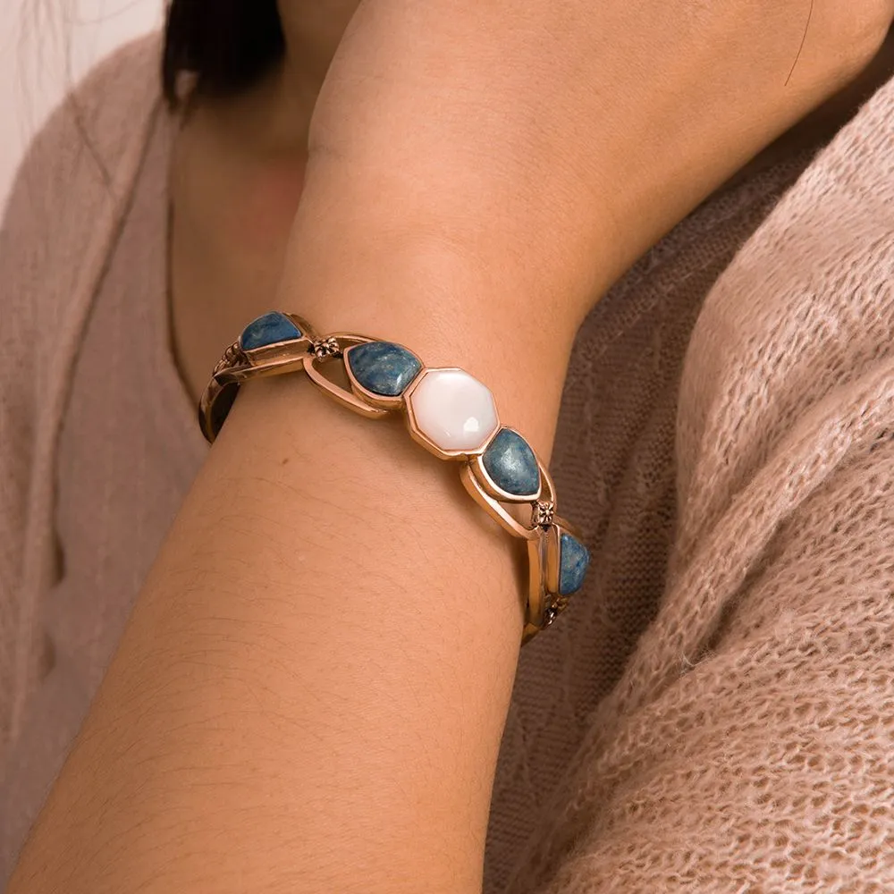 Blue Lapis Flower Golden Cuff Bracelet sold by Barse product image thumbnail 2
