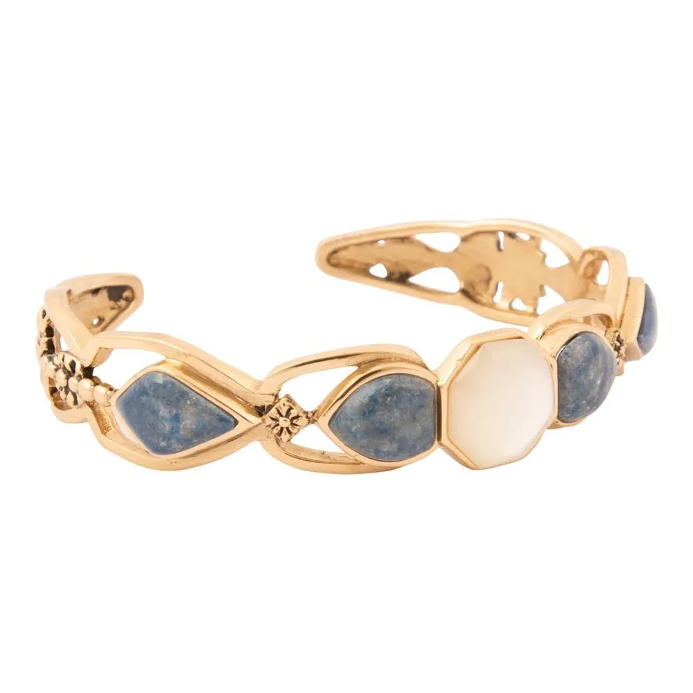 Blue Lapis Flower Golden Cuff Bracelet sold by Barse