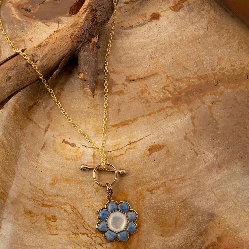 Blue Lapis Golden Flower Pendant Necklace sold by Barse product image thumbnail 3