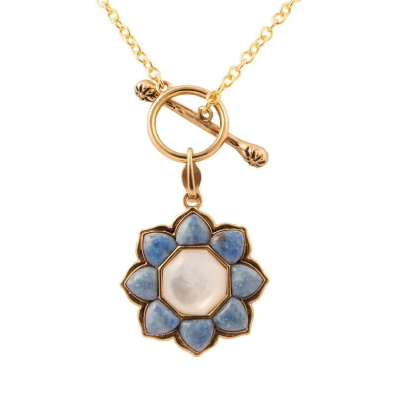 Blue Lapis Golden Flower Pendant Necklace sold by Barse