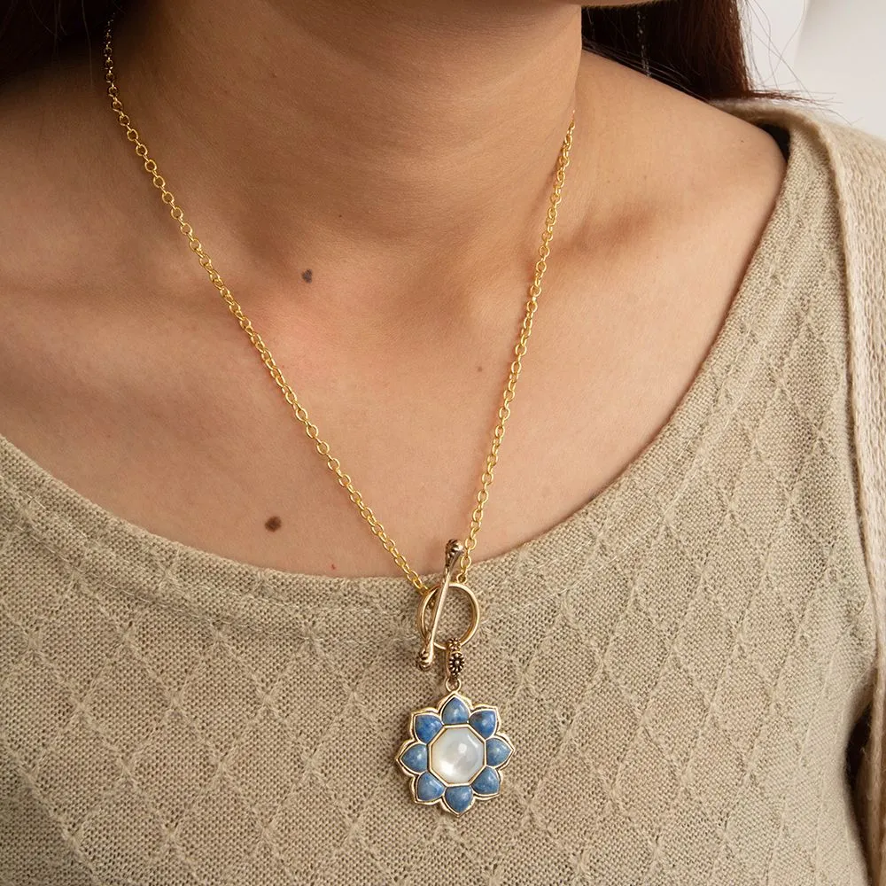 Blue Lapis Golden Flower Pendant Necklace sold by Barse product image thumbnail 2