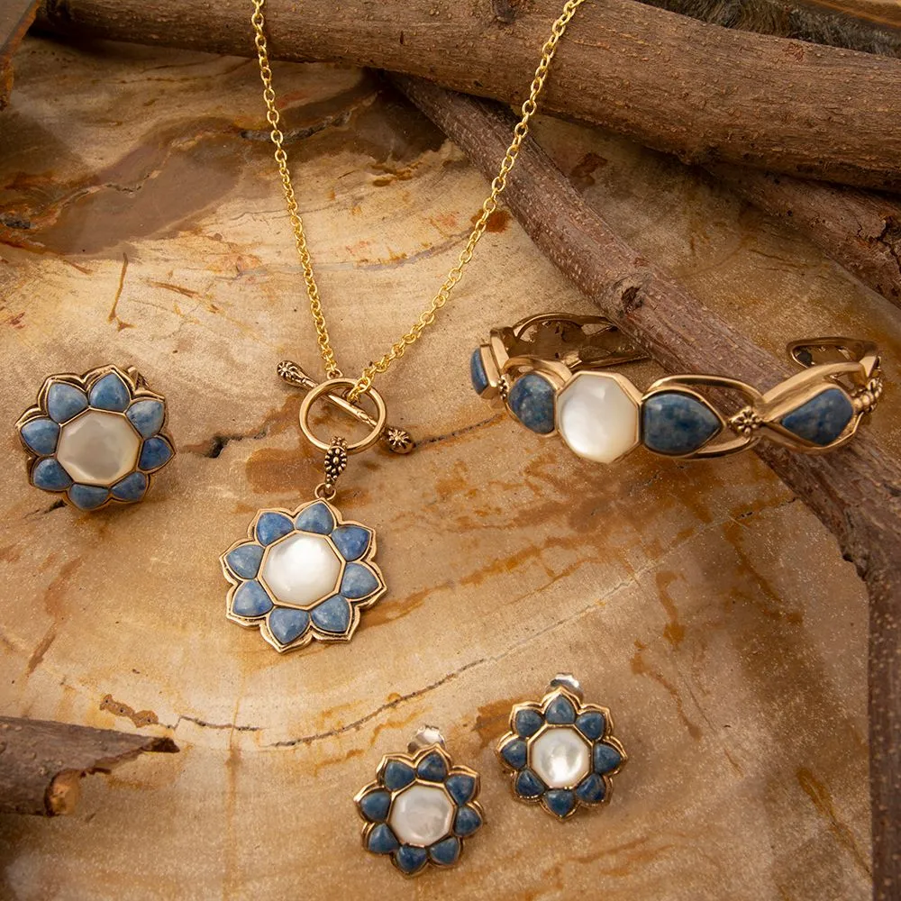 Blue Lapis Flower Golden Post Earrings sold by Barse product image thumbnail 4