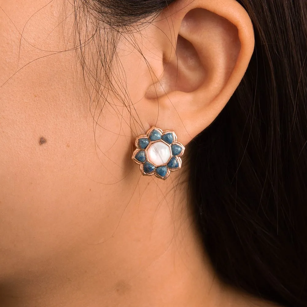 Blue Lapis Flower Golden Post Earrings sold by Barse product image thumbnail 2