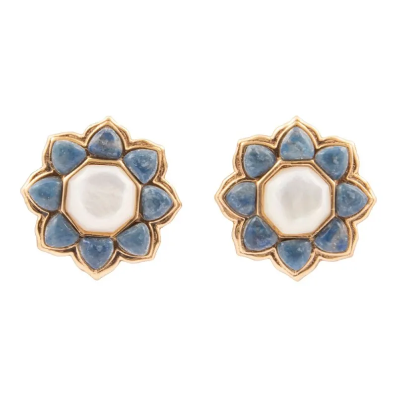 Blue Lapis Flower Golden Post Earrings sold by Barse
