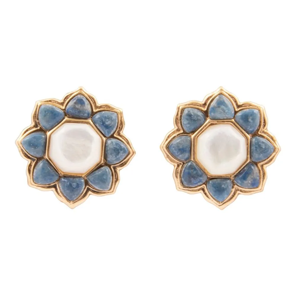 Blue Lapis Flower Golden Post Earrings sold by Barse