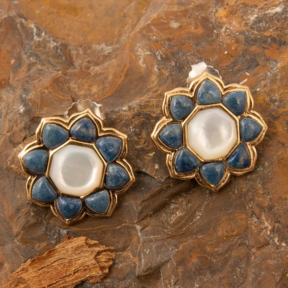 Blue Lapis Flower Golden Post Earrings sold by Barse product image thumbnail 3