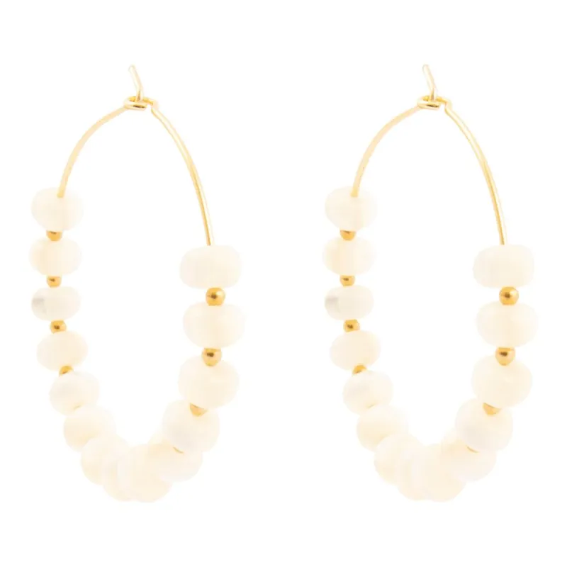 White Mother of Pearl Golden Hoop Earrings sold by Barse