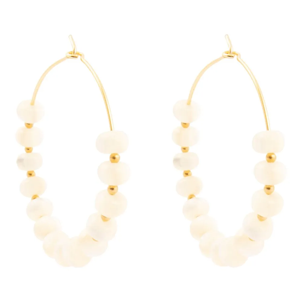 White Mother of Pearl Golden Hoop Earrings sold by Barse