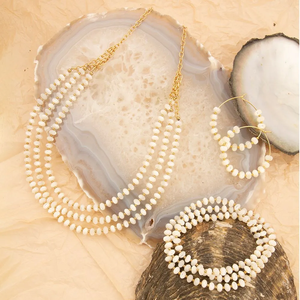 White Mother of Pearl Golden Hoop Earrings sold by Barse product image thumbnail 5