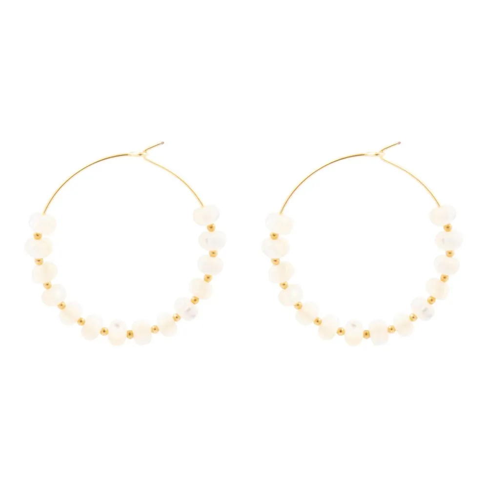 White Mother of Pearl Golden Hoop Earrings sold by Barse product image thumbnail 4