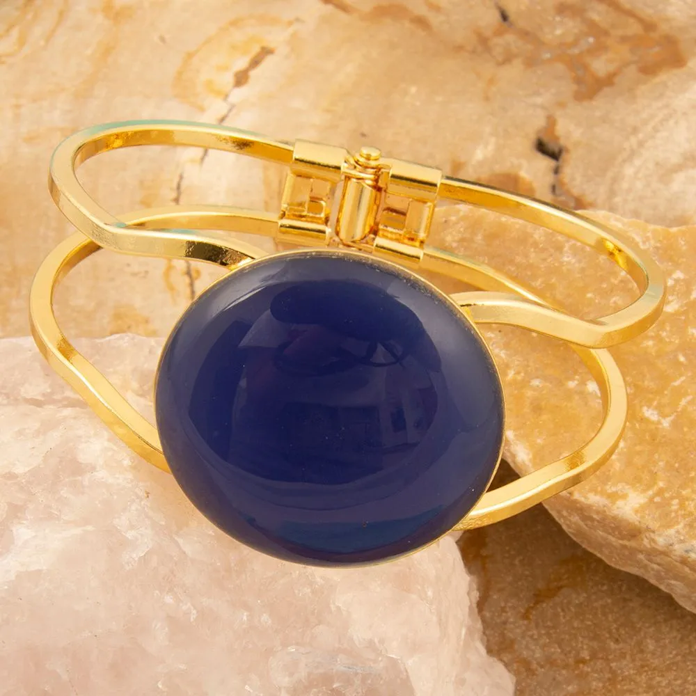 Blue Agate Hinged Golden Cuff Bracelet sold by Barse product image thumbnail 3