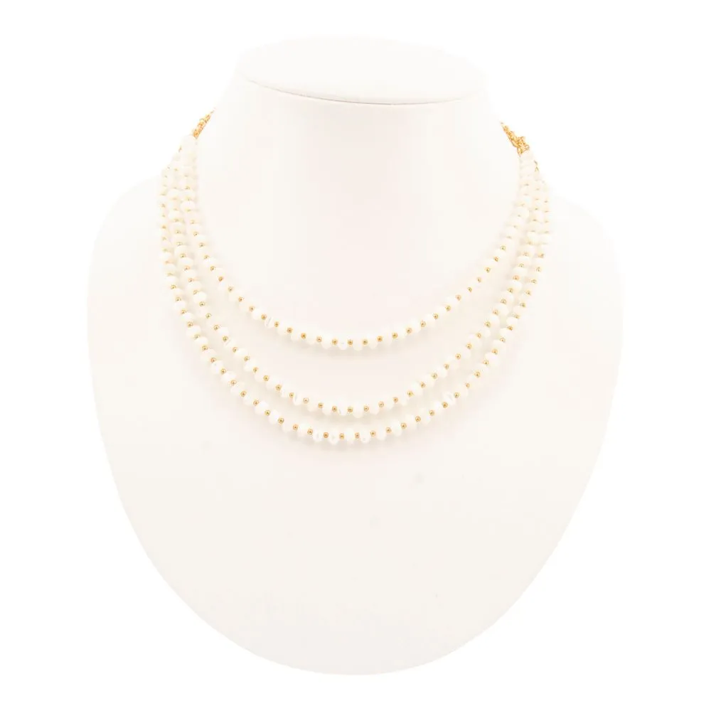 White Mother of Pearl Triple Strand Golden Necklace sold by Barse product image thumbnail 5