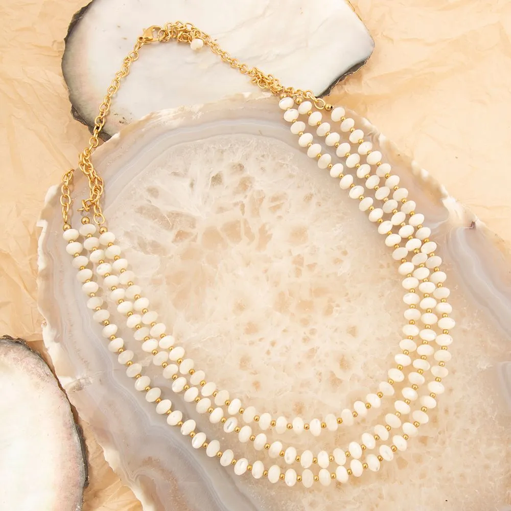 White Mother of Pearl Triple Strand Golden Necklace sold by Barse product image thumbnail 4