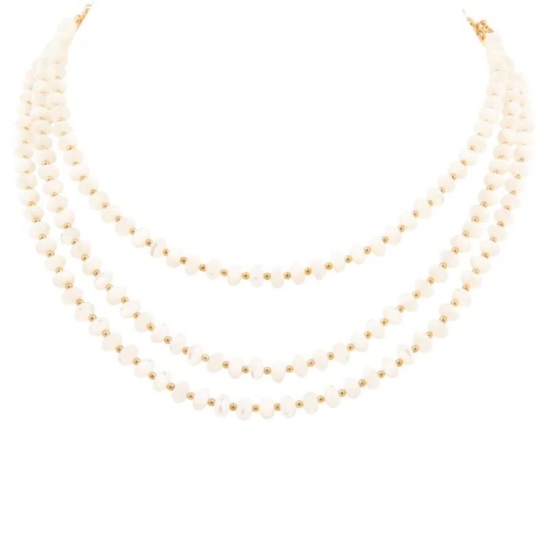 White Mother of Pearl Triple Strand Golden Necklace sold by Barse