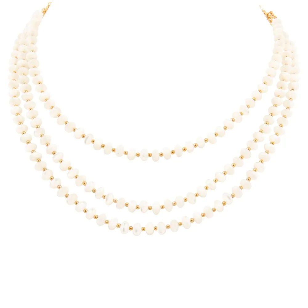 White Mother of Pearl Triple Strand Golden Necklace sold by Barse